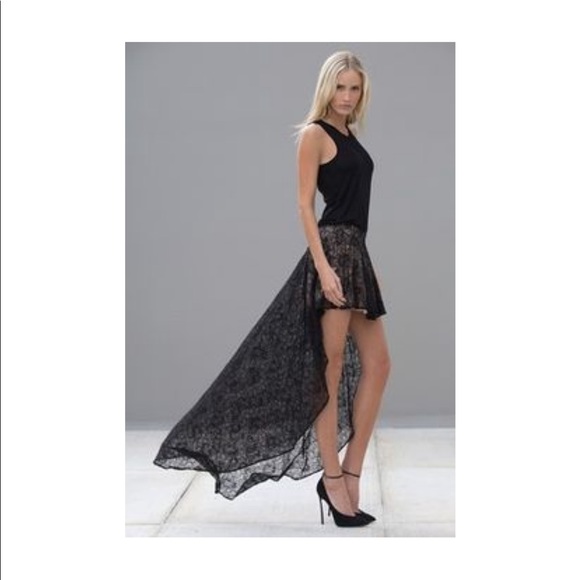 ALEXIS *Bennet* black nude lace hi low skirt M